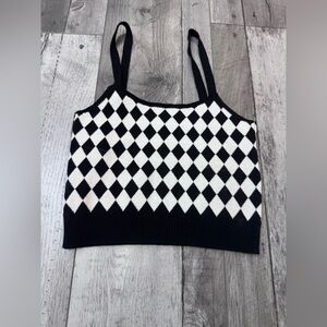 MNG Mango Black and White Checkered Pattern Y2K Crop Top Small